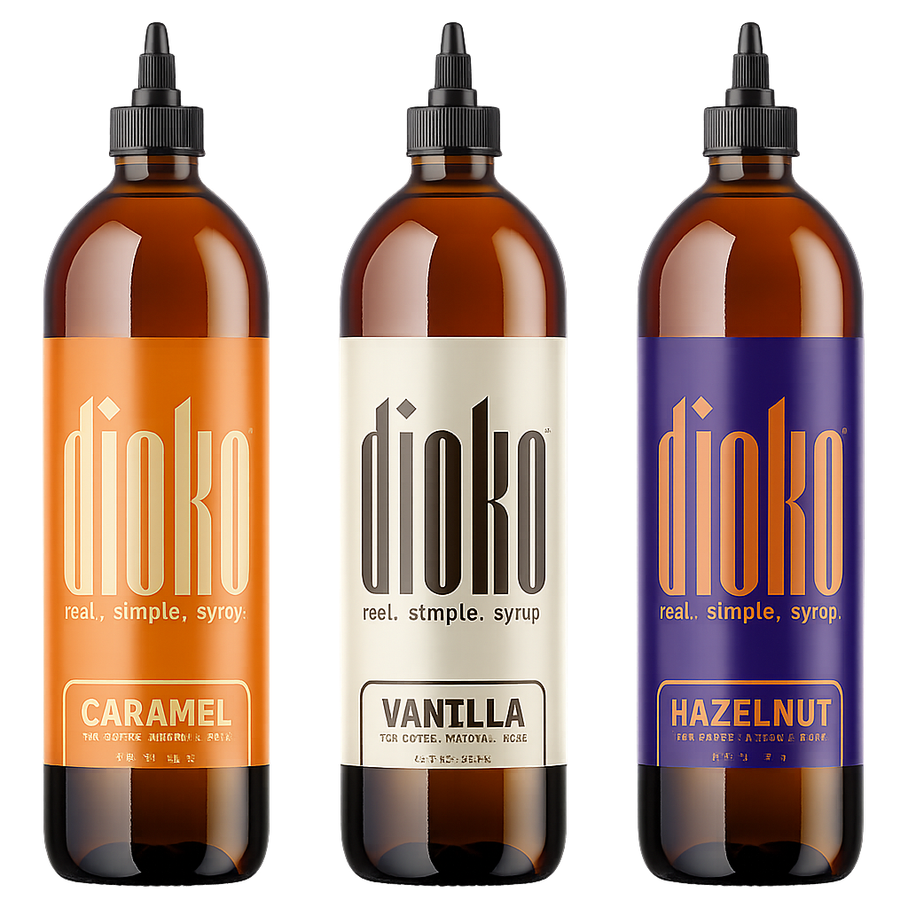 Dioko Syrup Flavor Trio 3 Pack - Vanilla, Hazelnut, and Caramel - 12 Fl Oz Each Gluten Free